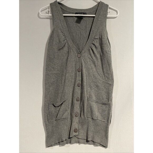 Rampage Vintage Y2K Sleeveless Sweater Cardigan Vest Tank Top Grey Preppy W, Med - Picture 2 of 5